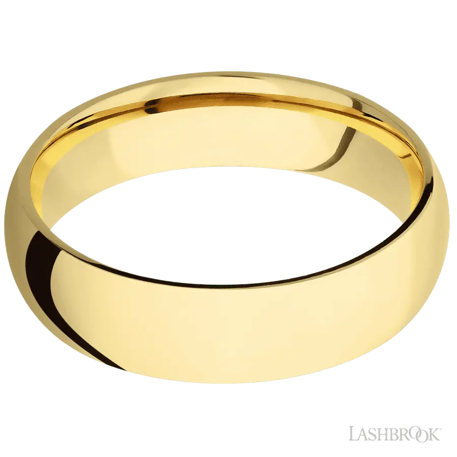 6 mm wide Domed 10K Yellow Gold band.