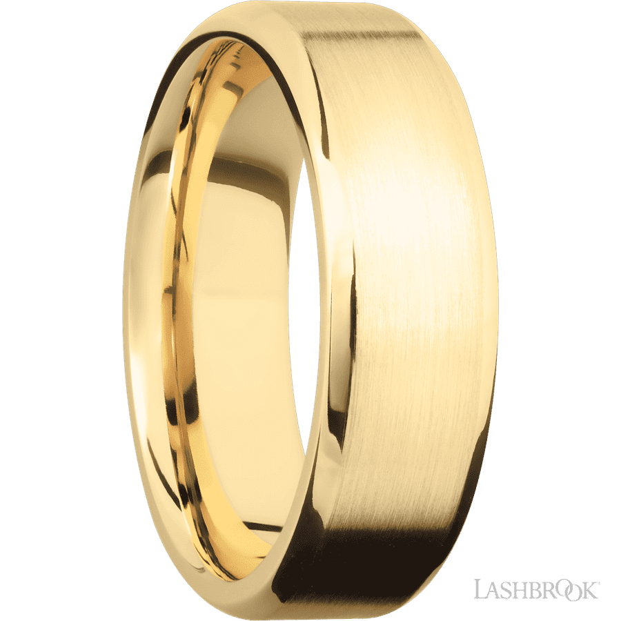 7 mm wide Beveled 10K Yellow Gold band.