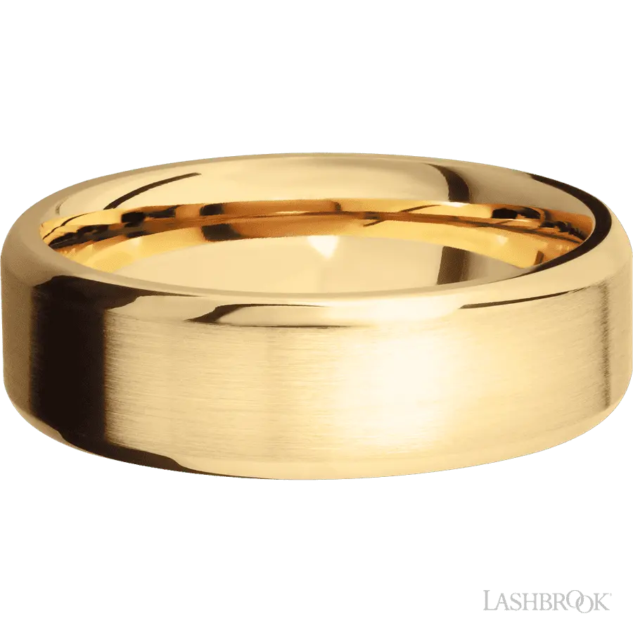 7 mm wide Beveled 10K Yellow Gold band. Lashbrook
