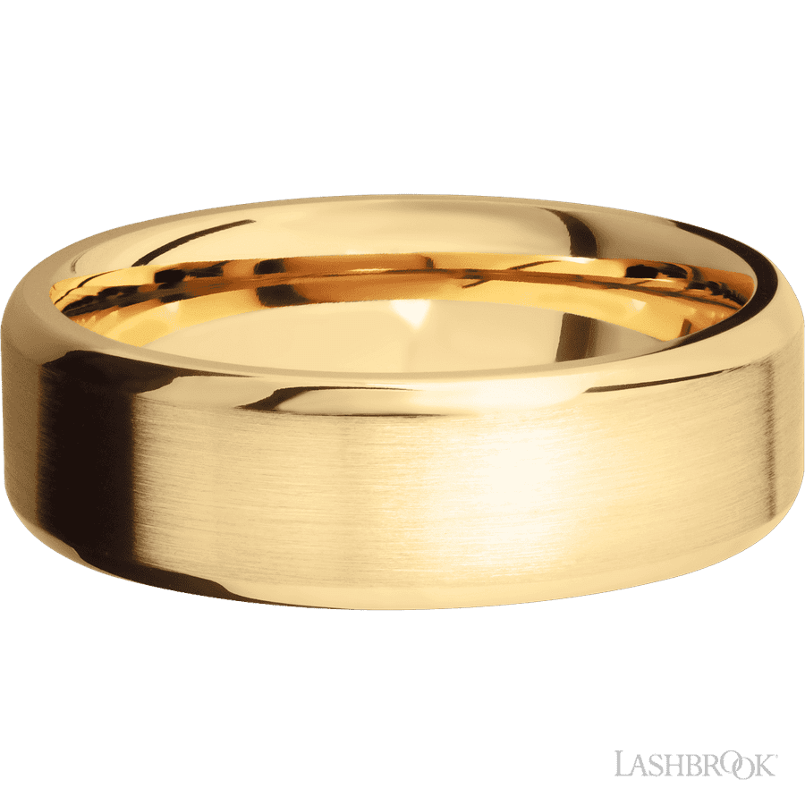7 mm wide Beveled 10K Yellow Gold band.
