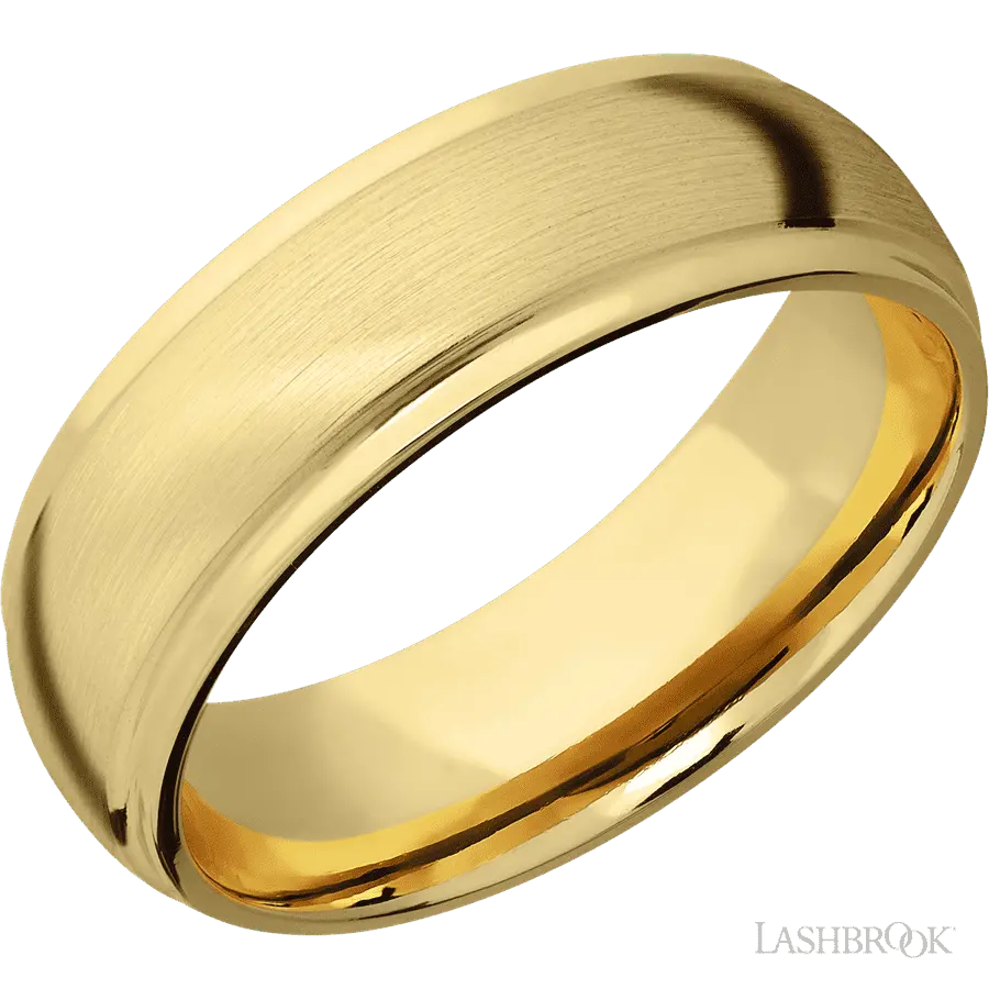7 mm wide Domed Stepped Down Edges 10K Yellow Gold band. by Lashbrook | The Diamond Store Las Vegas
