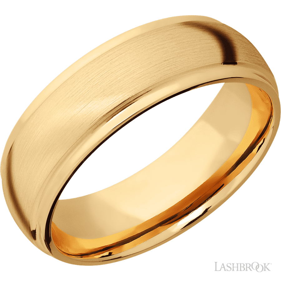 7 mm wide Domed Stepped Down Edges 10K Yellow Gold band.