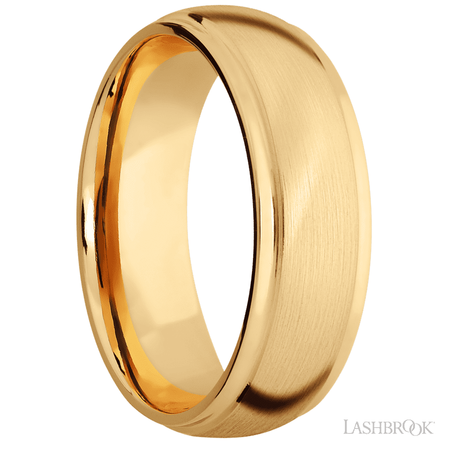 7 mm wide Domed Stepped Down Edges 10K Yellow Gold band.