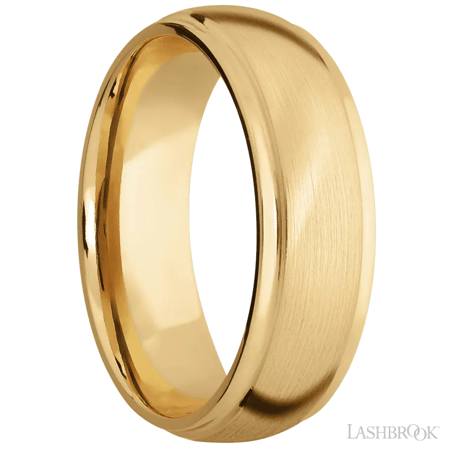 7 mm wide Domed Stepped Down Edges 10K Yellow Gold band.