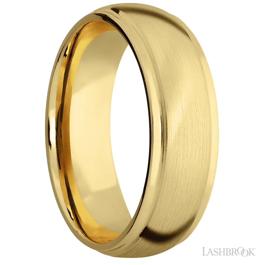 7 mm wide Domed Stepped Down Edges 10K Yellow Gold band.