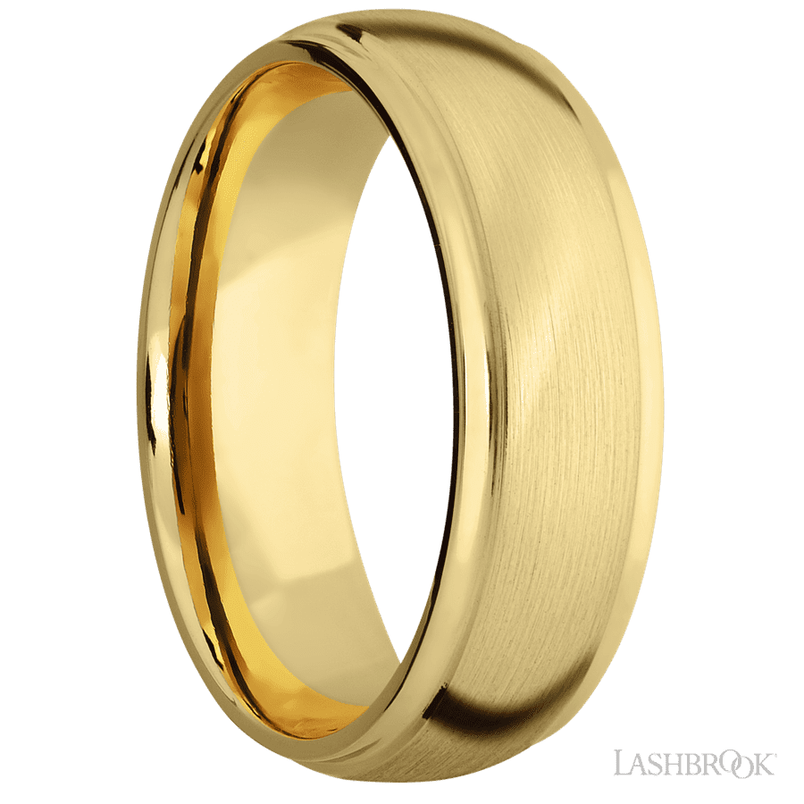 7 mm wide Domed Stepped Down Edges 10K Yellow Gold band.