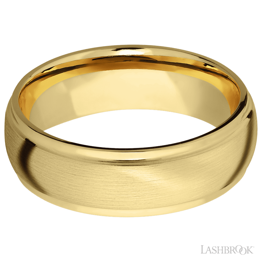 7 mm wide Domed Stepped Down Edges 10K Yellow Gold band.