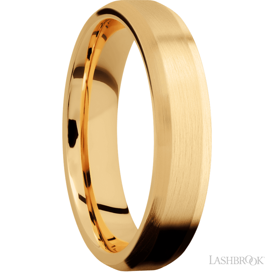 5 mm wide Beveled 14K Yellow Gold band.