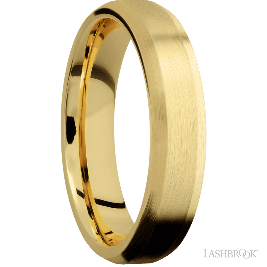 5 mm wide Beveled 14K Yellow Gold band.