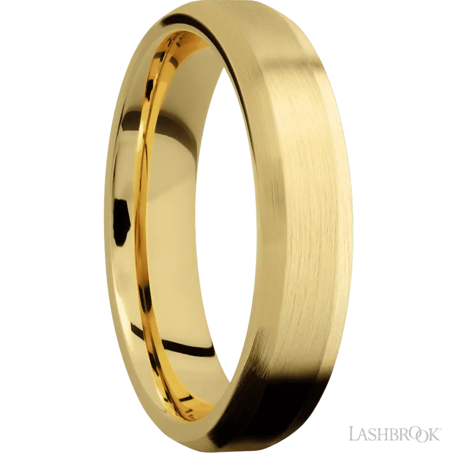 5 mm wide Beveled 14K Yellow Gold band. Lashbrook