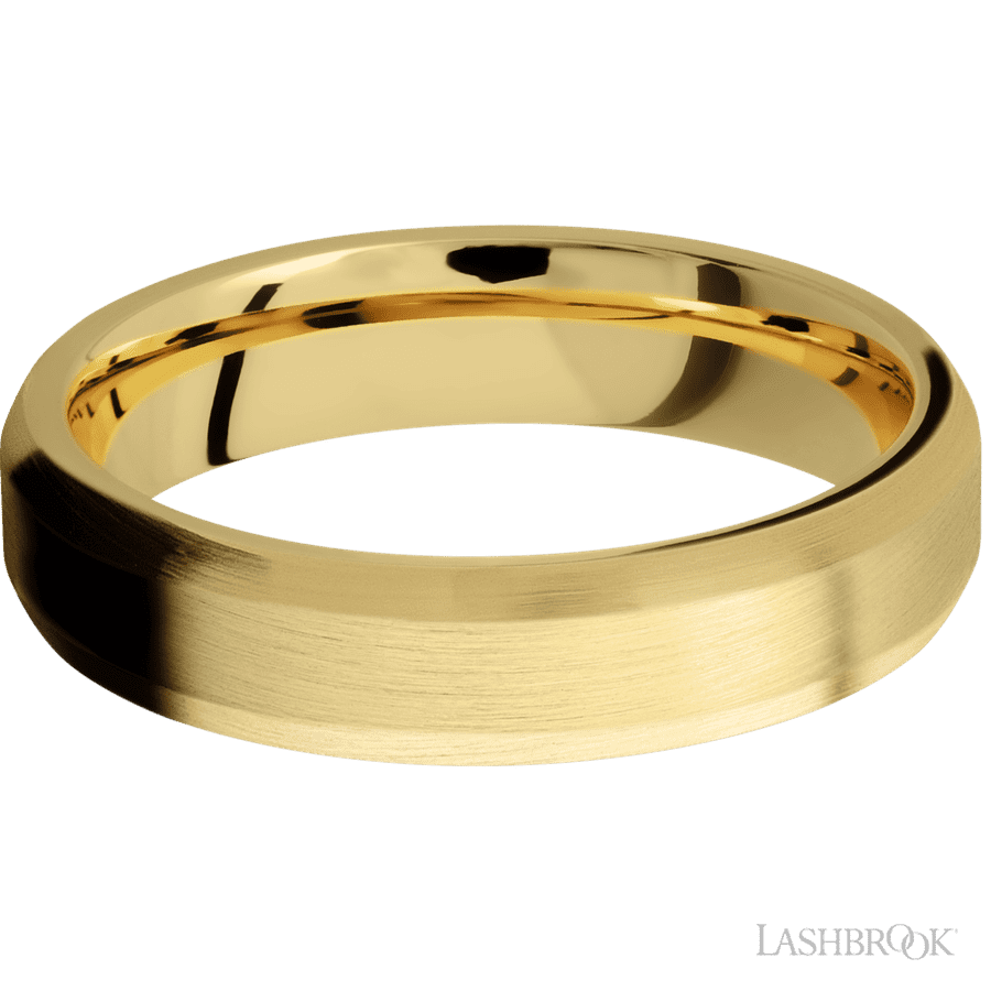 5 mm wide Beveled 14K Yellow Gold band.