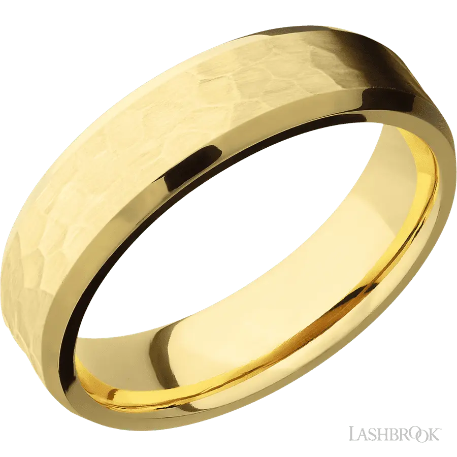 6 mm wide Beveled 14K Yellow Gold band. Lashbrook