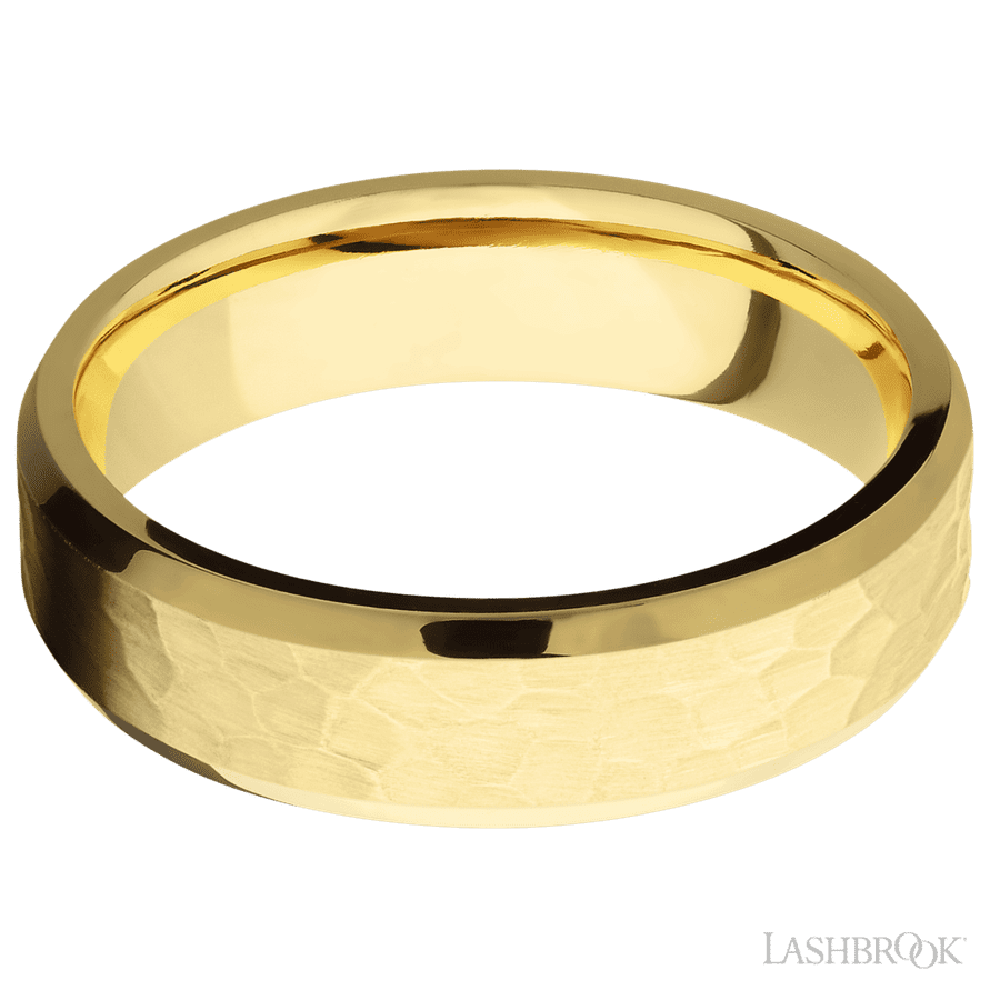6 mm wide Beveled 14K Yellow Gold band.