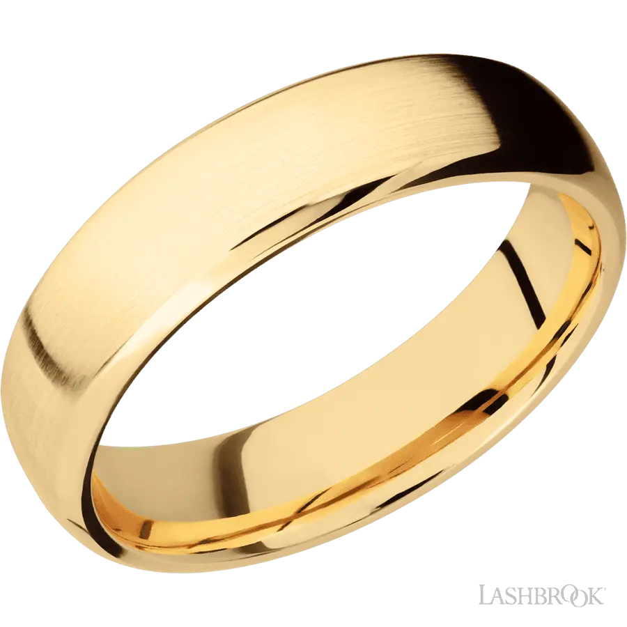6 mm wide Domed Bevel 14K Yellow Gold band. Lashbrook