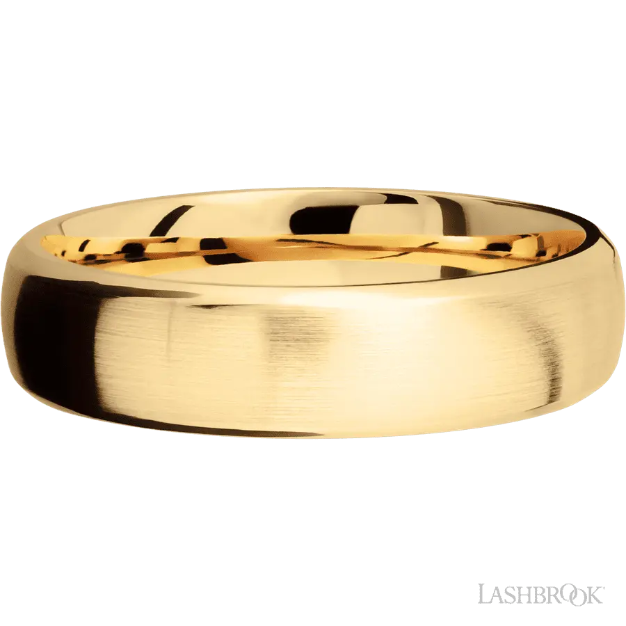 6 mm wide Domed Bevel 14K Yellow Gold band. Lashbrook