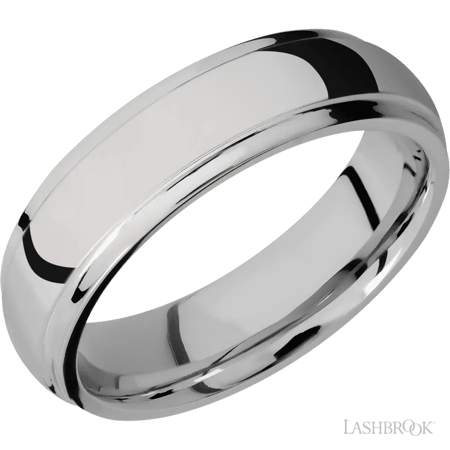 6 mm wide Domed Stepped Down Edges Titanium band.