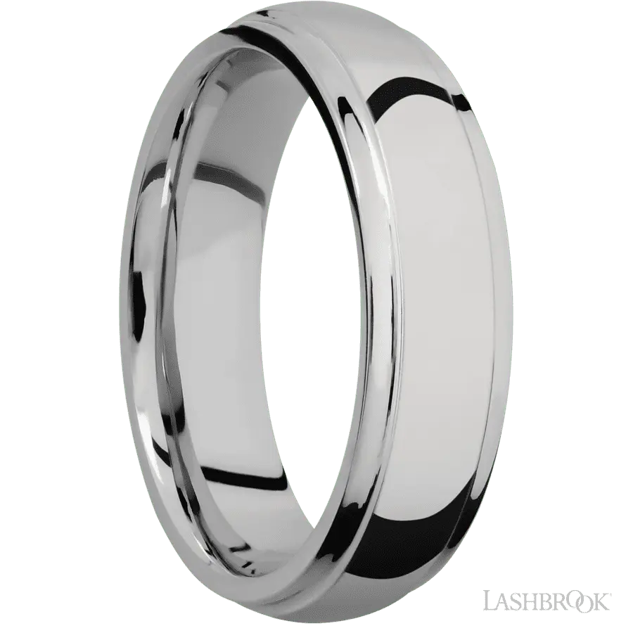 6 mm wide Domed Stepped Down Edges Titanium band.