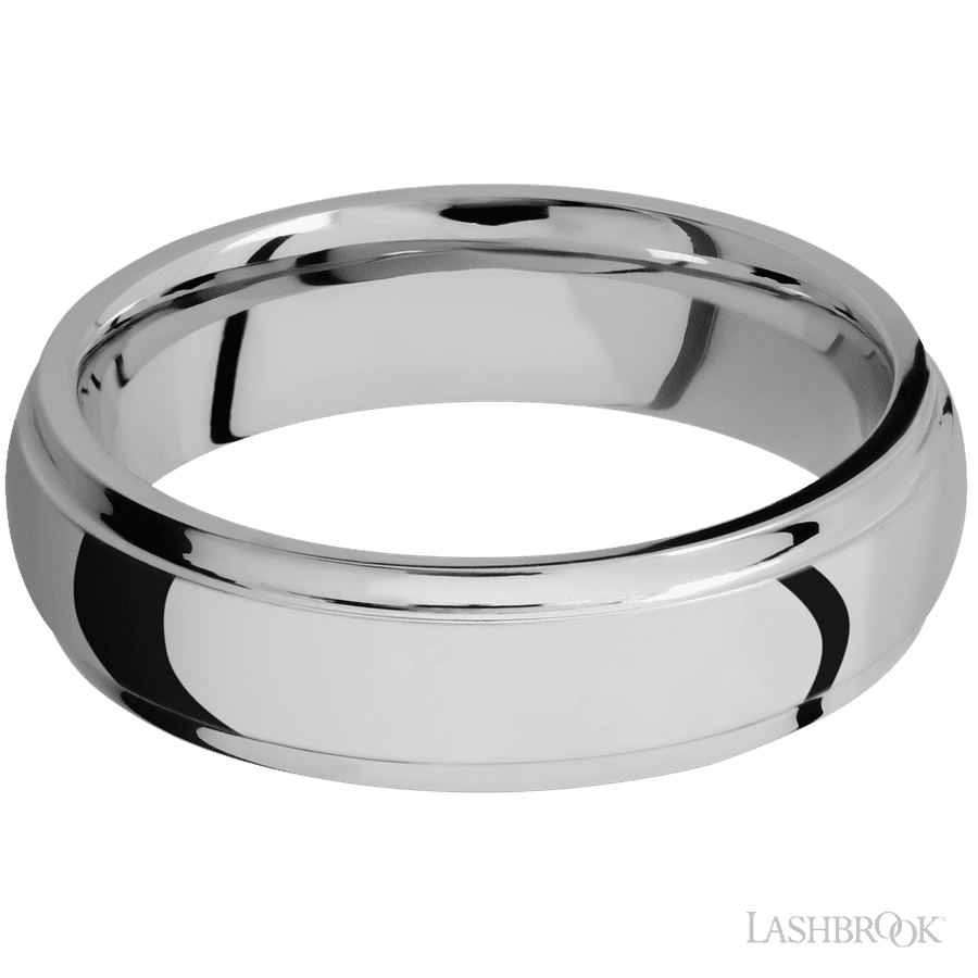 6 mm wide Domed Stepped Down Edges Titanium band.