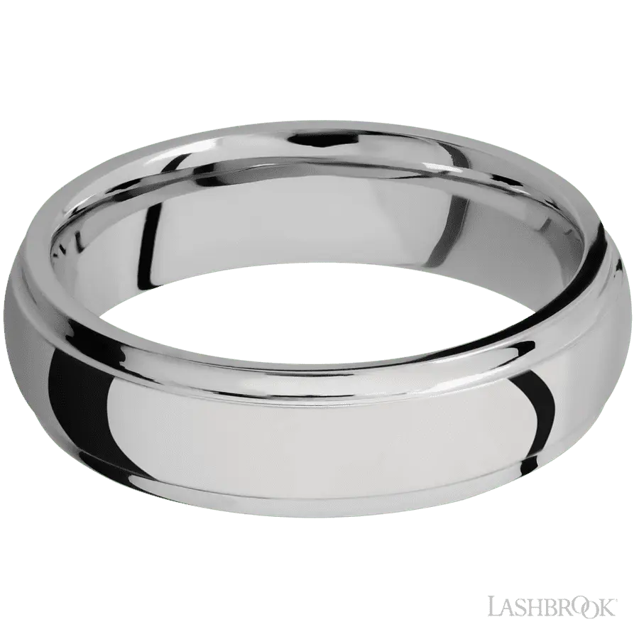 6 mm wide Domed Stepped Down Edges Titanium band.
