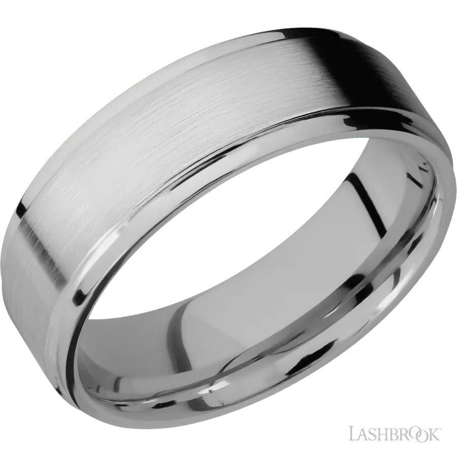 7 mm wide Flat Grooved Edges Titanium band.