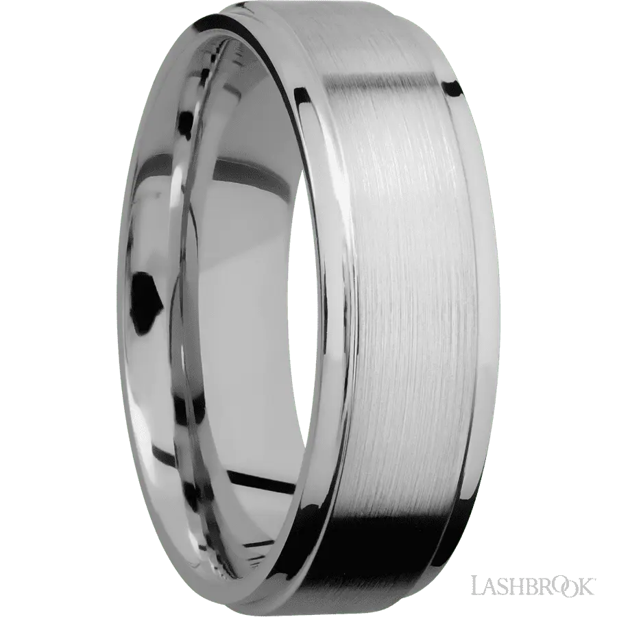 7 mm wide Flat Grooved Edges Titanium band.