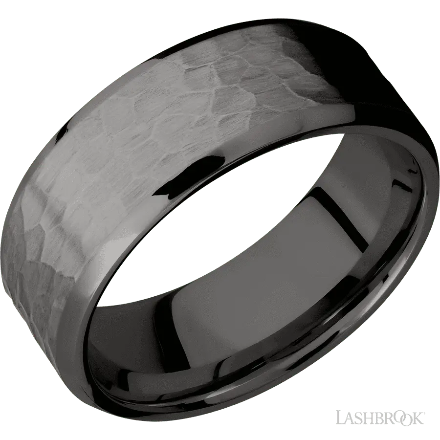 8 mm wide Beveled Tantalum Noir band.