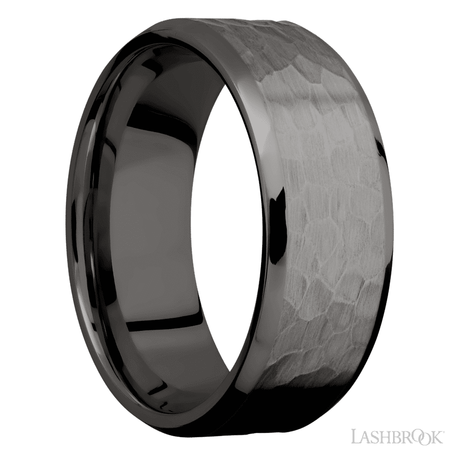 8 mm wide Beveled Tantalum Noir band.