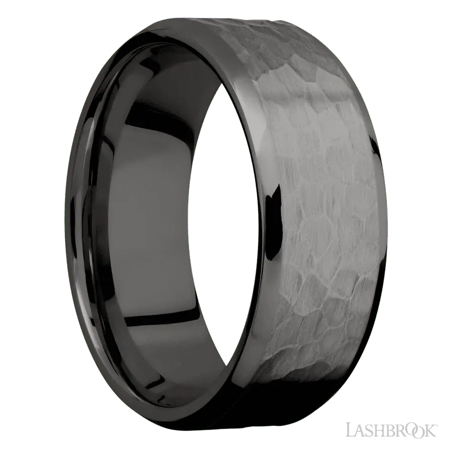 8 mm wide Beveled Tantalum Noir band.