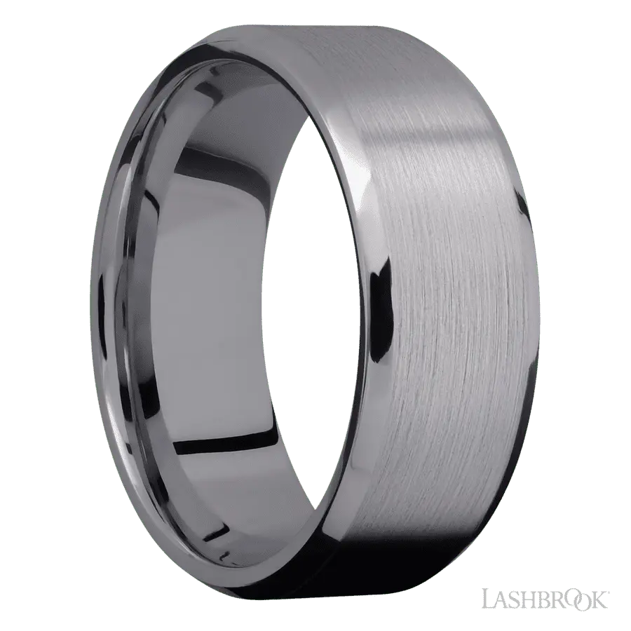 8 mm wide Beveled Tantalum band.