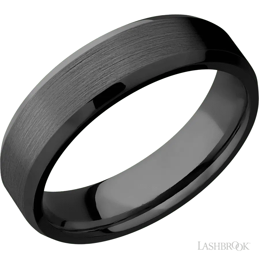 6 mm wide Beveled Zirconium band.