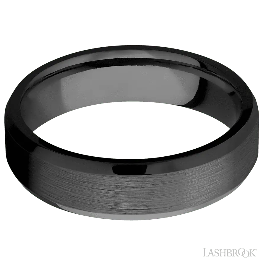 6 mm wide Beveled Zirconium band.