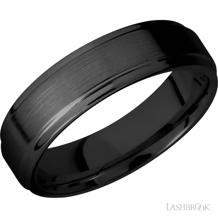 6 mm wide Flat Grooved Edges Zirconium band.