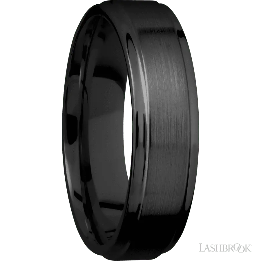 6 mm wide Flat Grooved Edges Zirconium band.