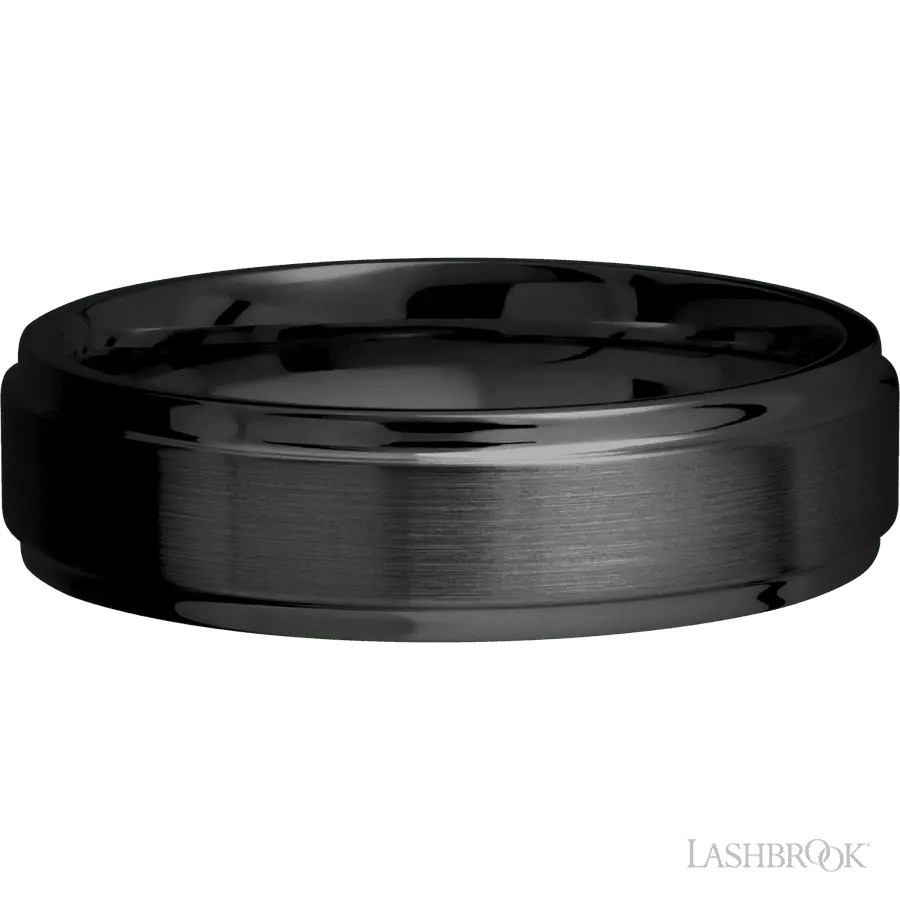 6 mm wide Flat Grooved Edges Zirconium band.