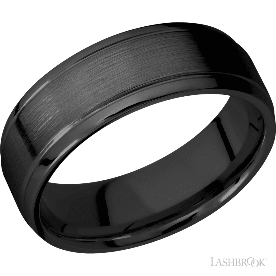 7 mm wide Stepped Bevel Zirconium band.