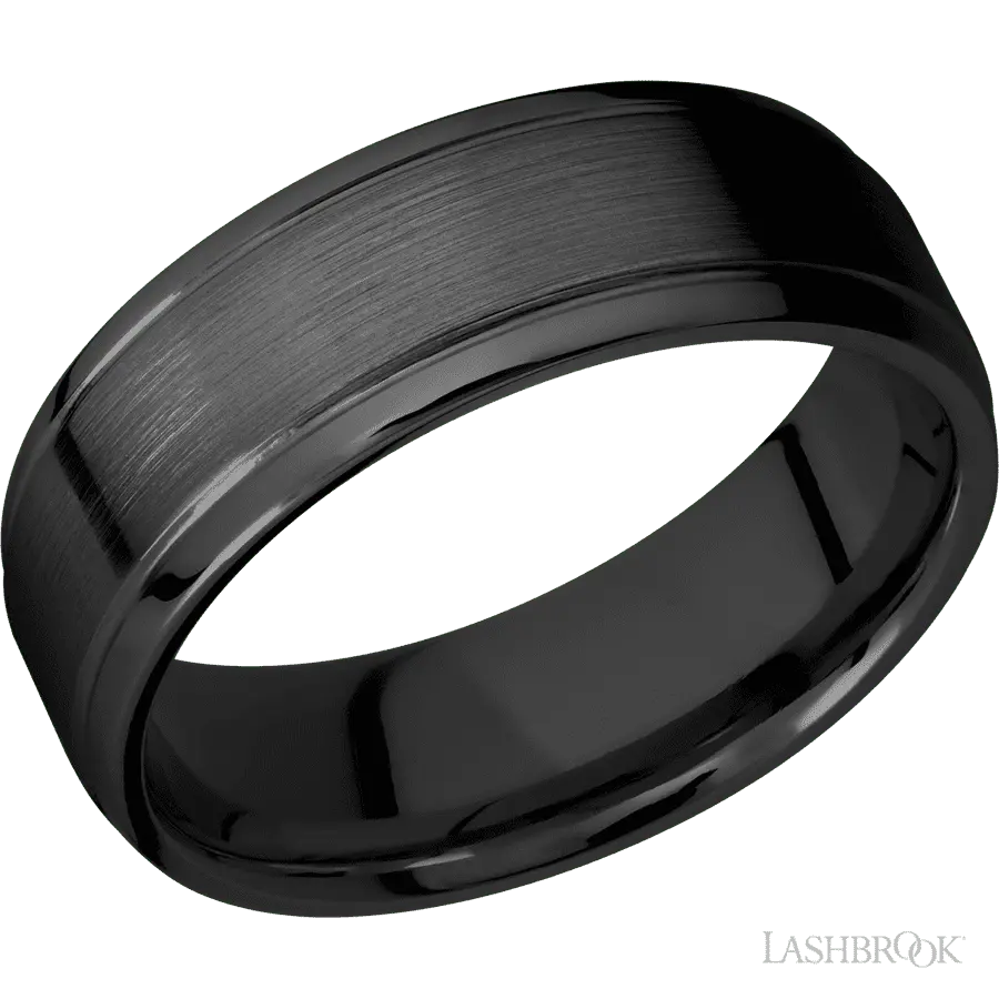 7 mm wide Stepped Bevel Zirconium band.