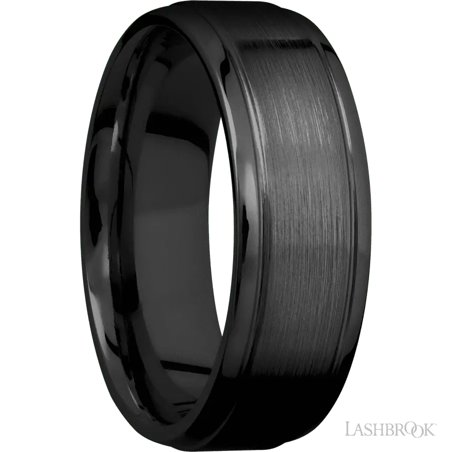 7 mm wide Stepped Bevel Zirconium band.