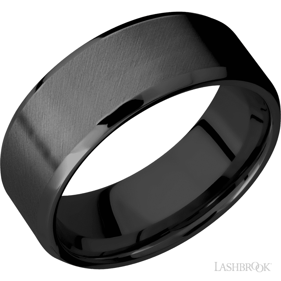 8 mm wide Beveled Zirconium band.