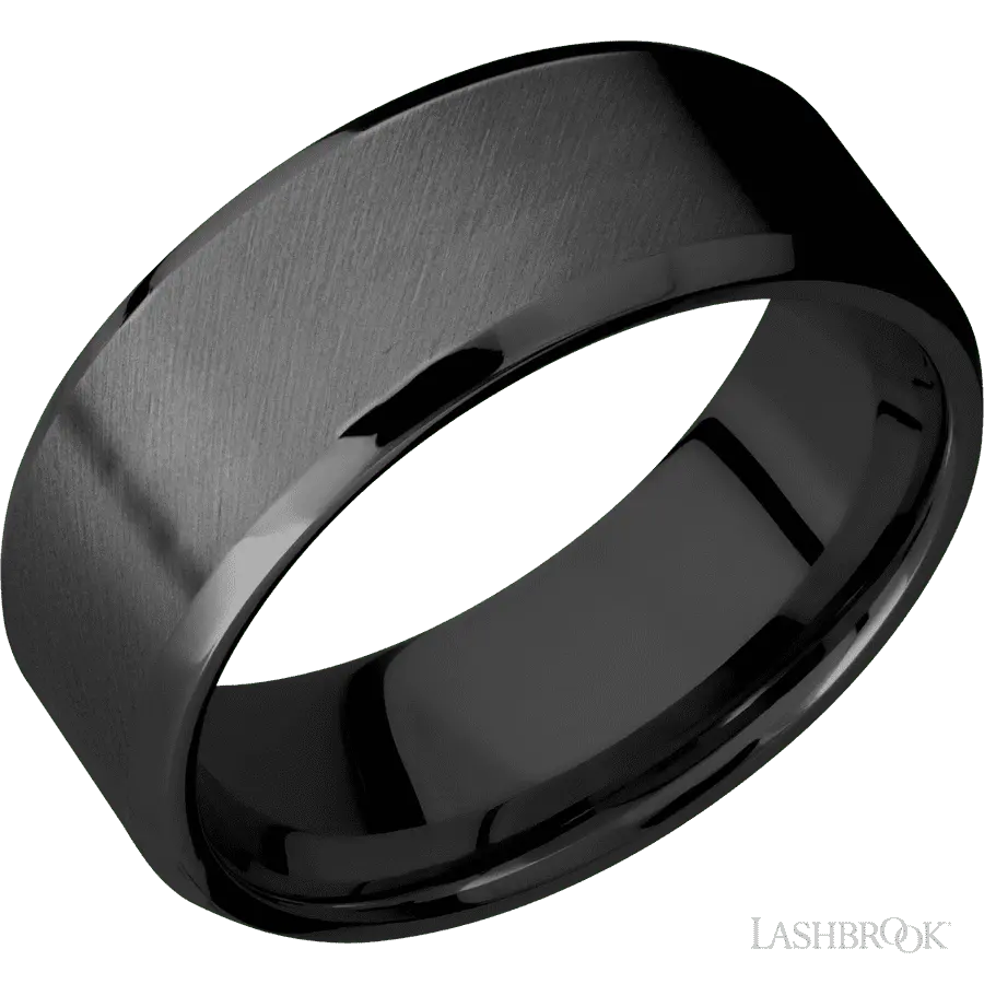 8 mm wide Beveled Zirconium band.
