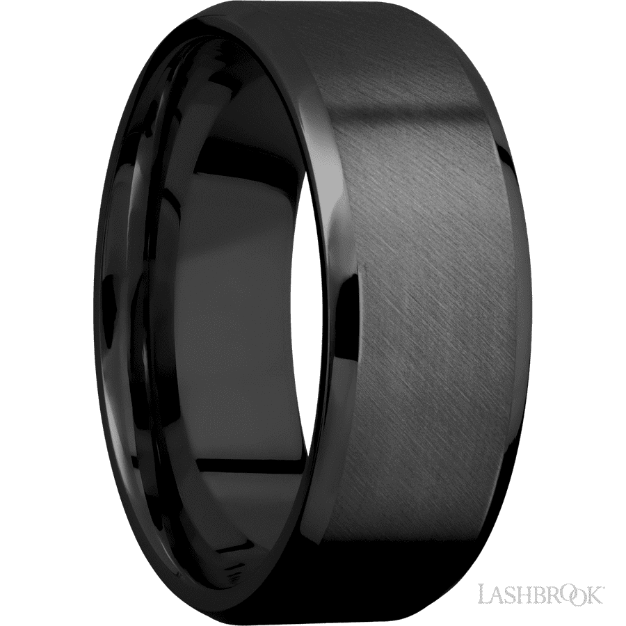 8 mm wide Beveled Zirconium band.