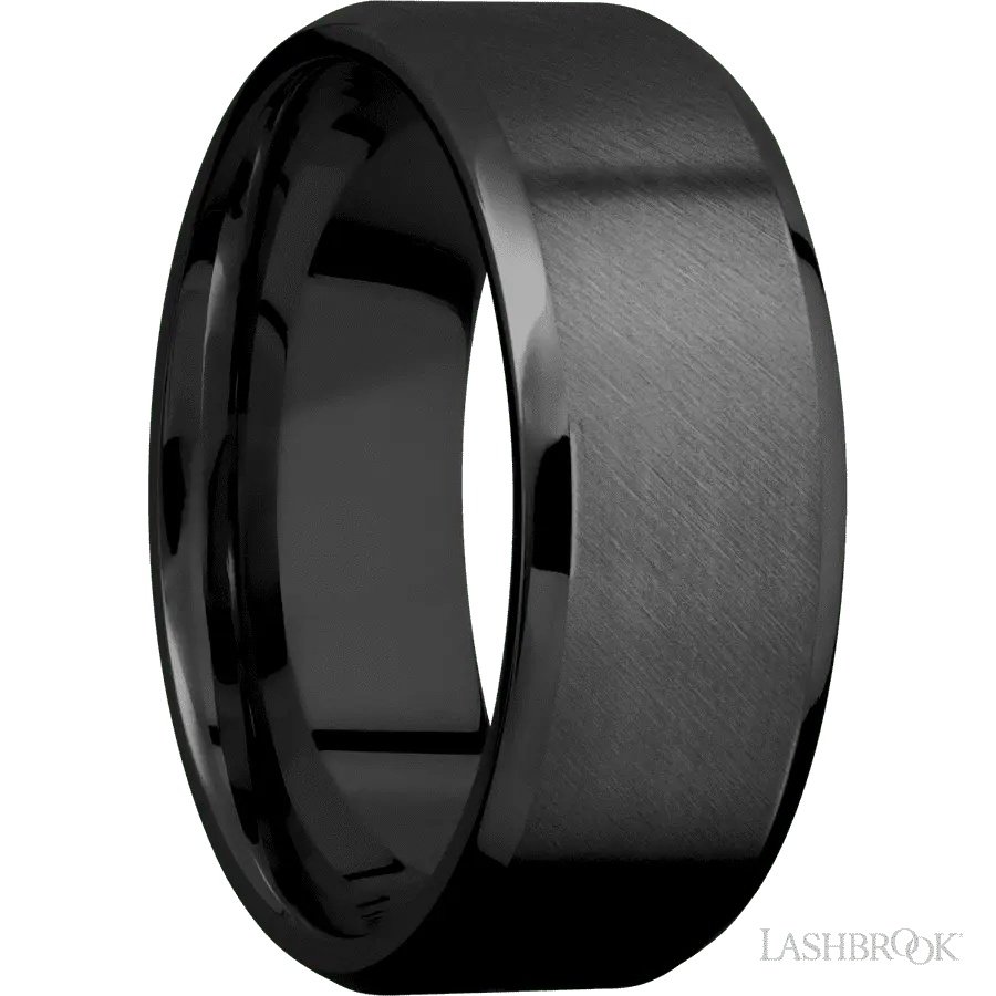 8 mm wide Beveled Zirconium band.