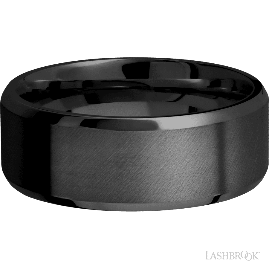 8 mm wide Beveled Zirconium band.