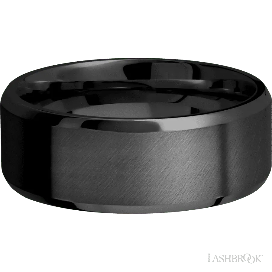 8 mm wide Beveled Zirconium band.
