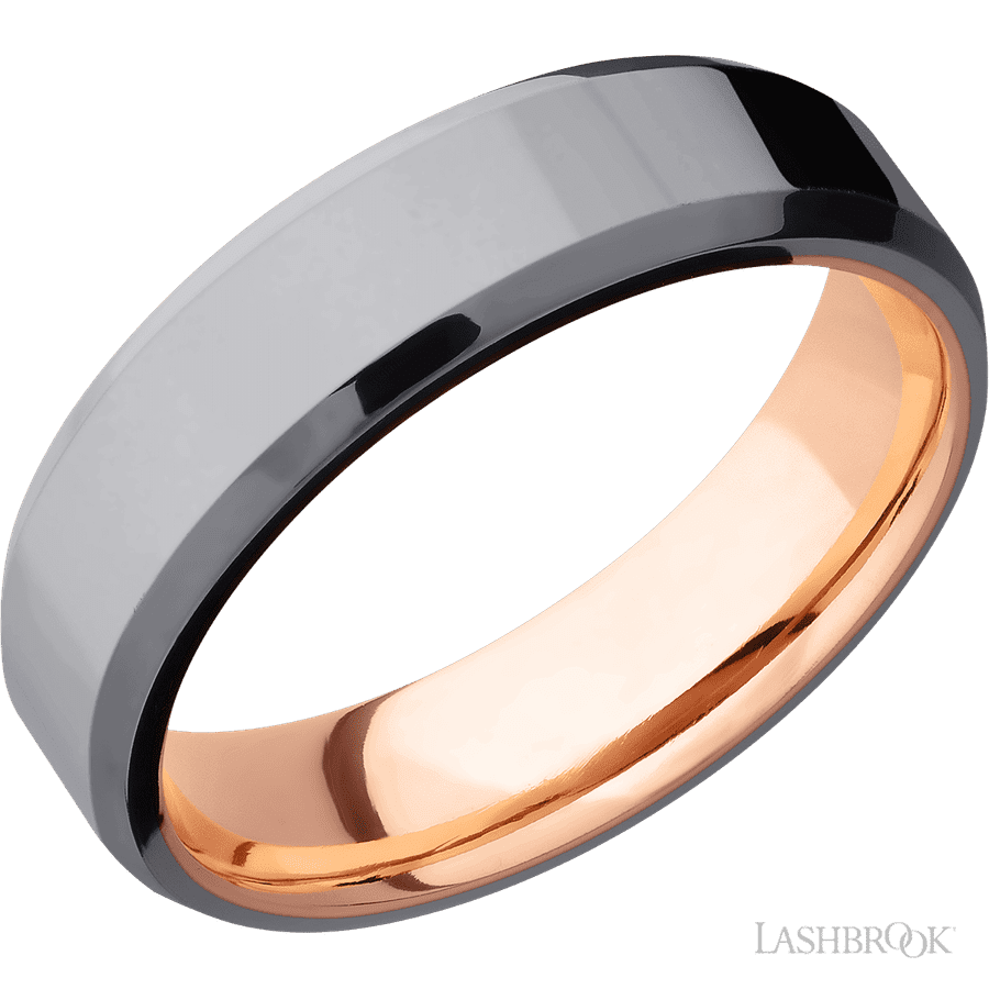 6 mm wide Beveled Tantalum band featuring a 14K Rose Gold sleeve.
