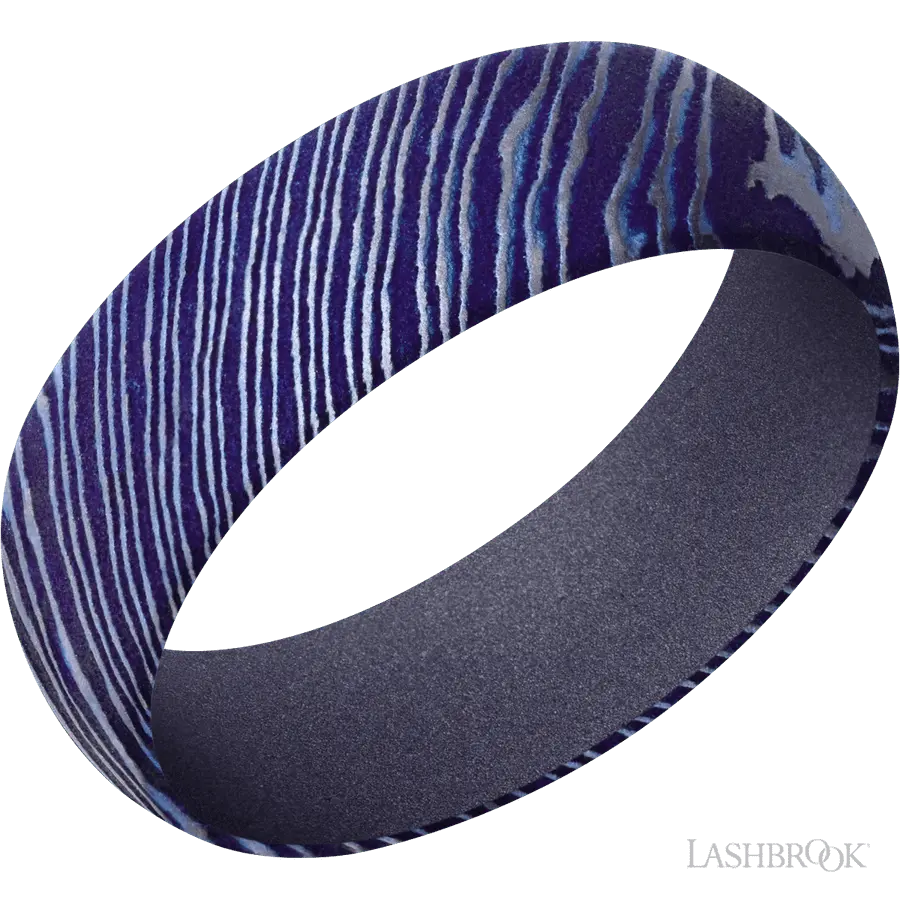 7 mm wide Domed Titanium Damascus band featuring a Crushed Orchid sleeve. by Lashbrook | The Diamond Store Las Vegas