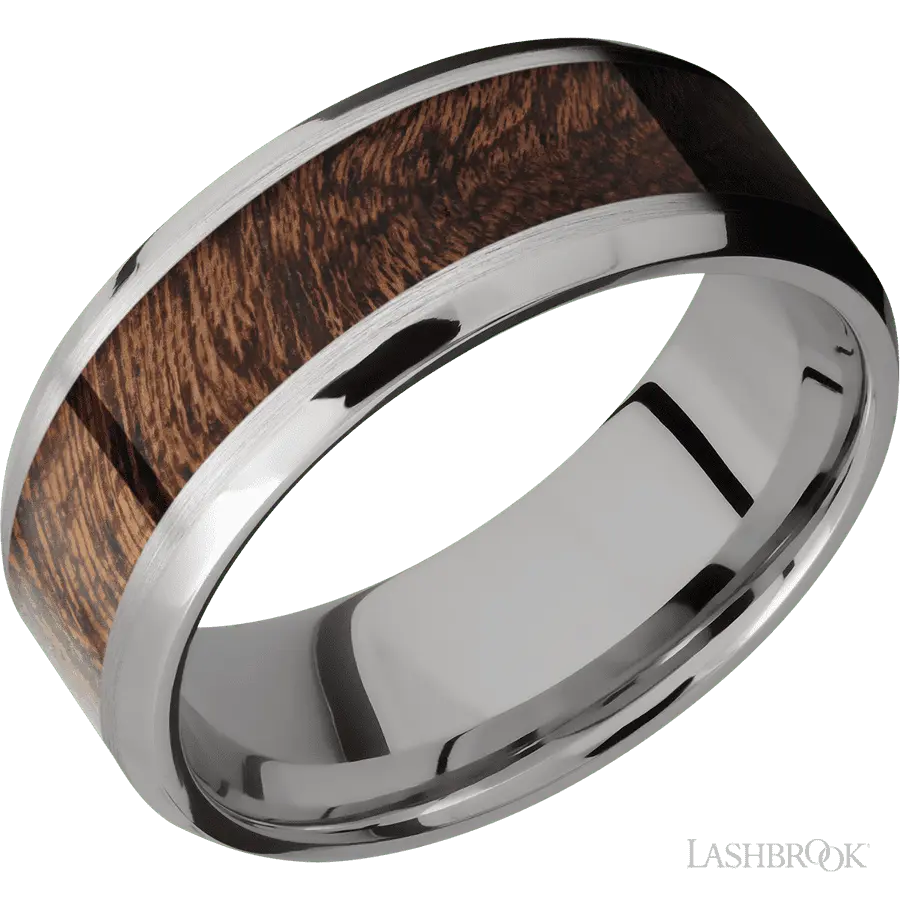 8 mm wide/Beveled/Titanium band with one 5 mm Centered inlay of Sapele. in Titanium by Lashbrook | The Diamond Store Las Vega