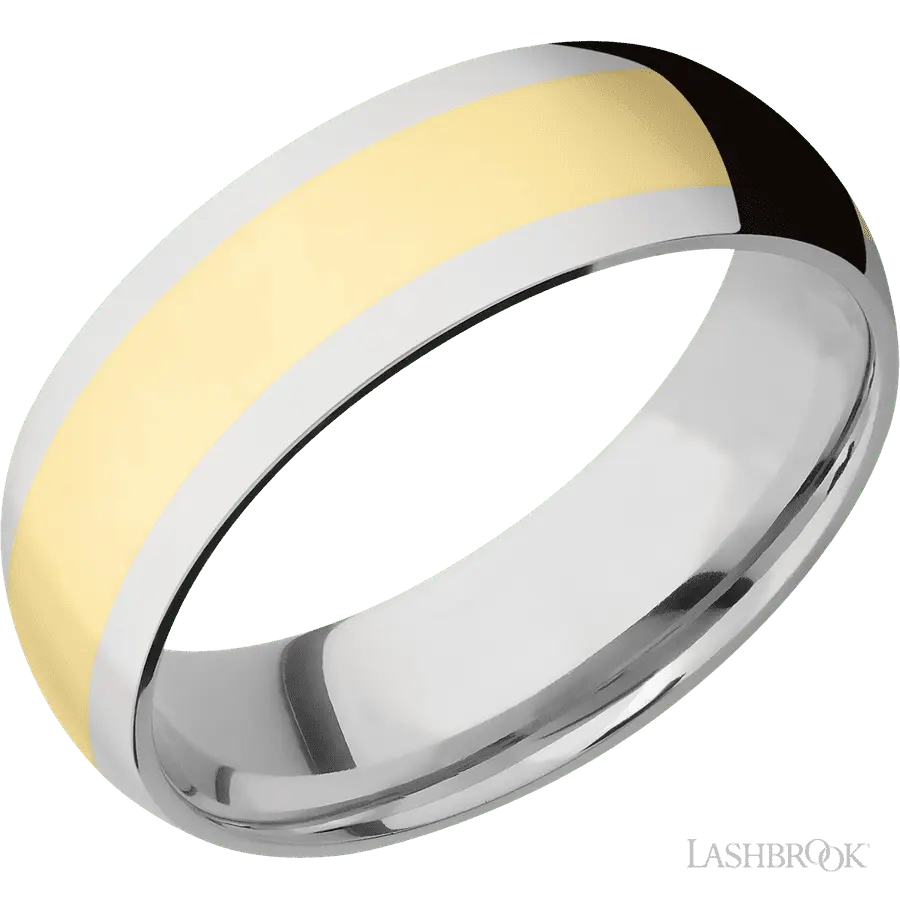 7 mm wide/Domed/14K White Gold band with one 4 mm Centered inlay of 14K Yellow Gold. in 14K White Gold by Lashbrook | The Dia