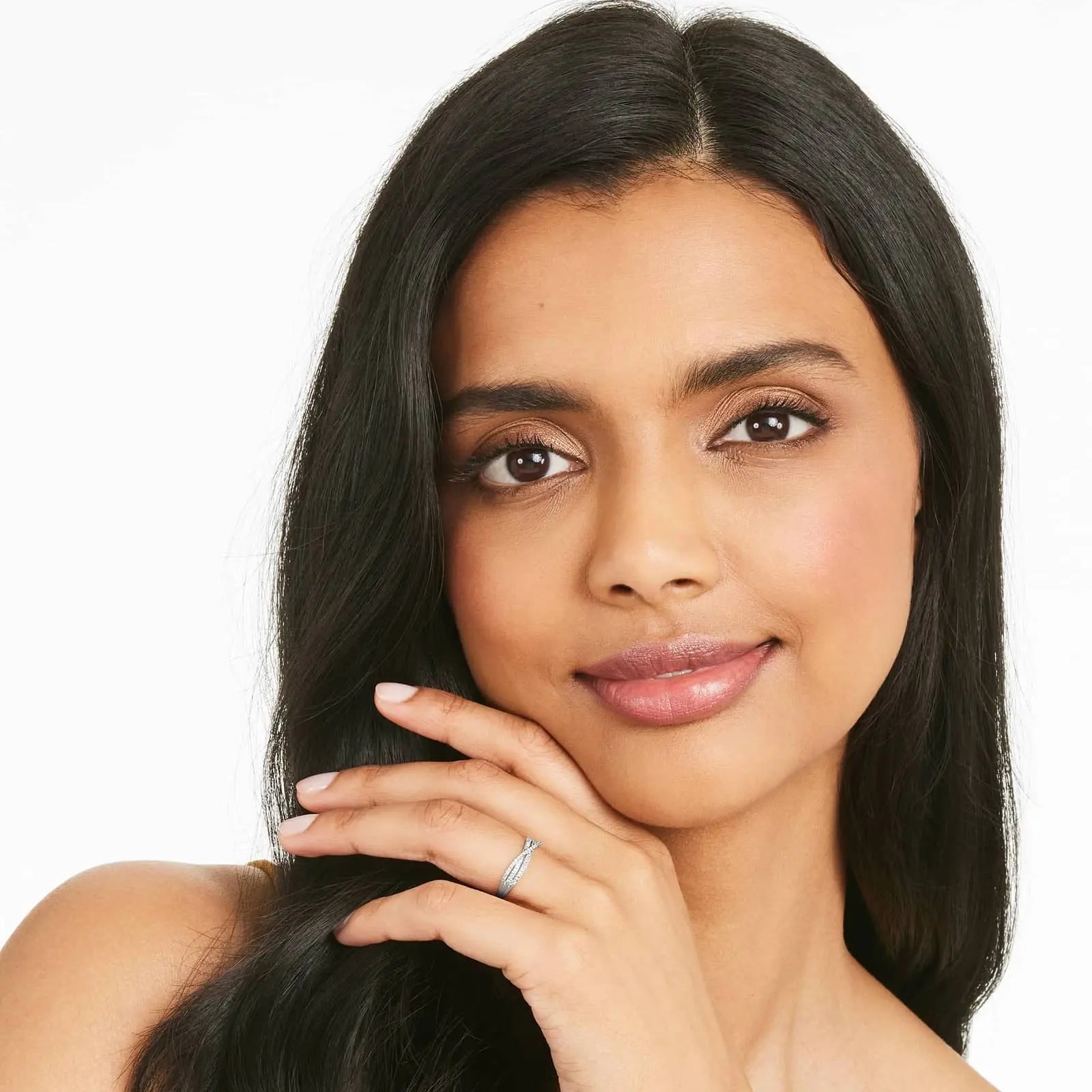 14K White Gold Criss-Cross Overlay Diamond Ring - THEDIAMONDSTORE