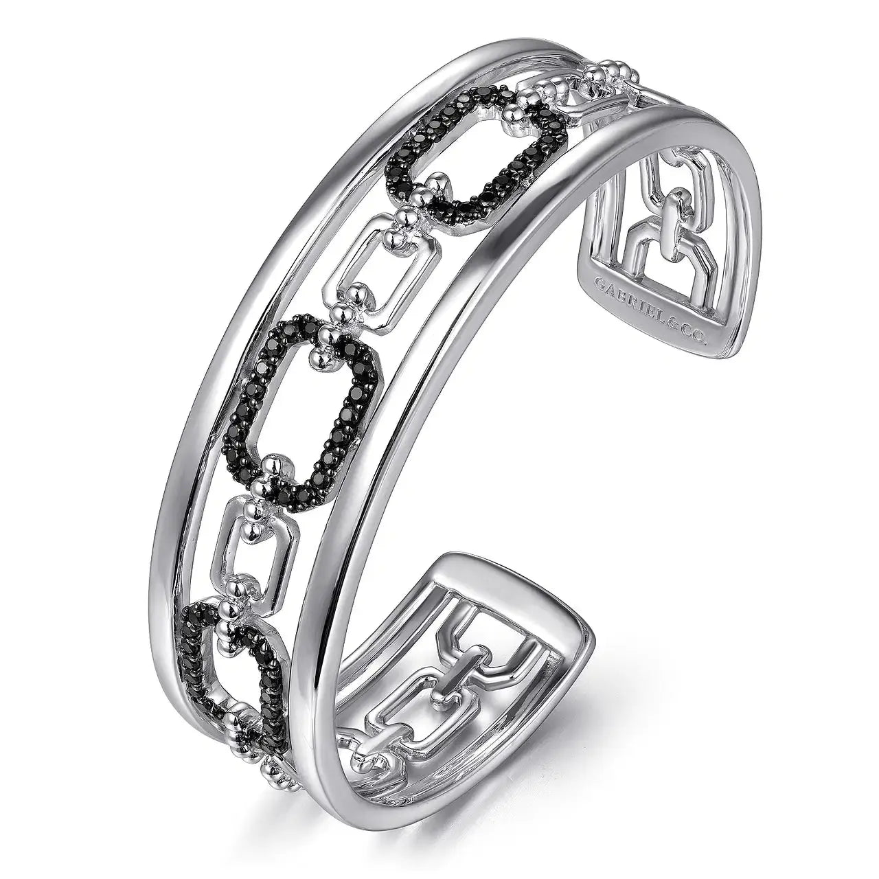 925 Sterling Silver Black Spinel Bujukan Link Chain Cuff Bracelet - THEDIAMONDSTORE