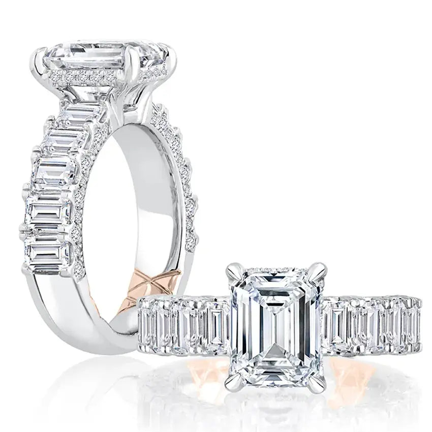 Emerald Cut Diamond Engagement Ring with Emerald Diamond Accents Band - THEDIAMONDSTORE